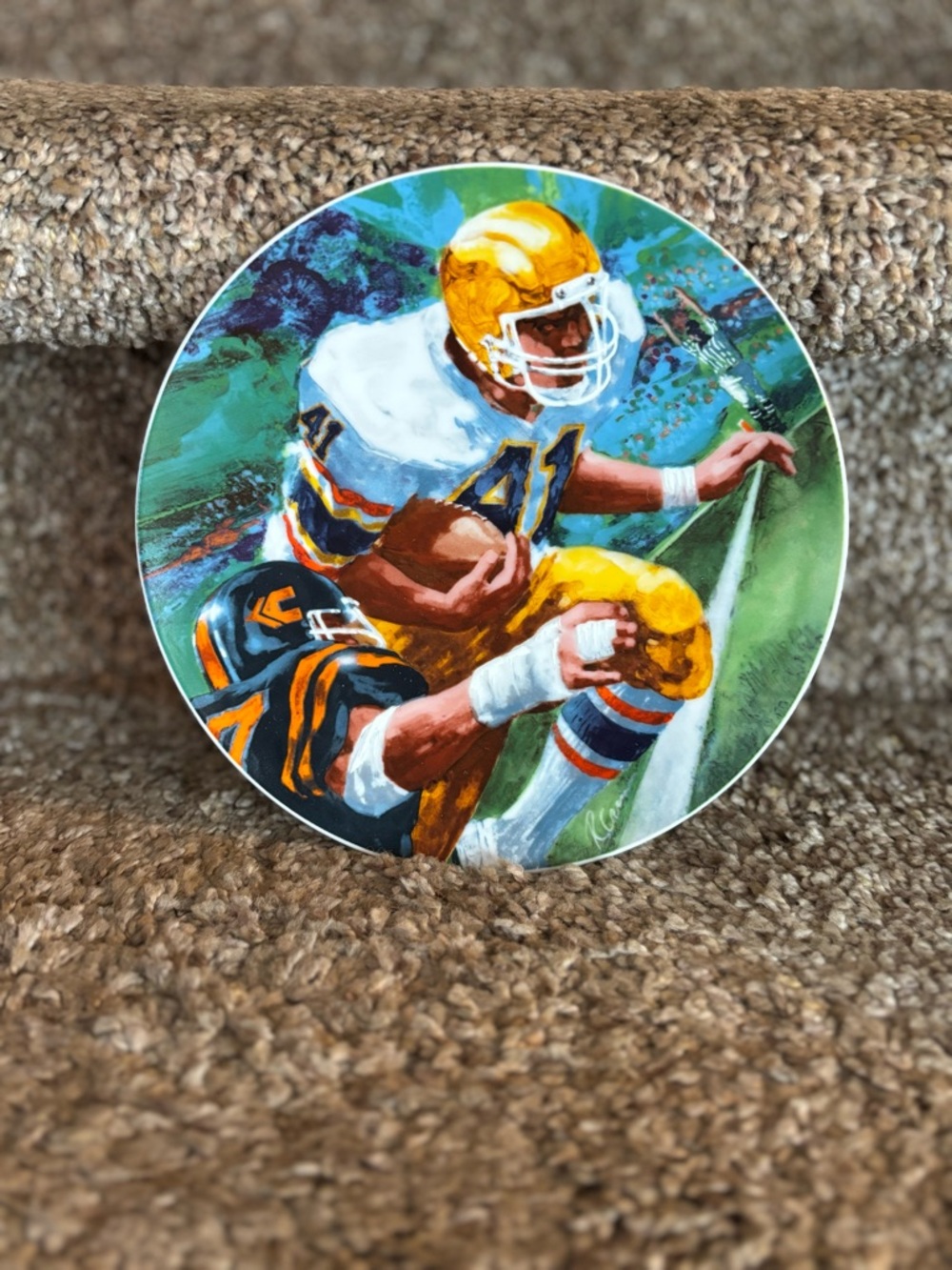Football Action Decorative Plate - Yellow & Green Artwork